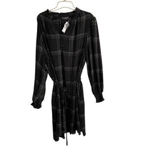 Lane Bryant smocked cuff ruffle neck long sleeve‎ dress women’s 22 belted midi